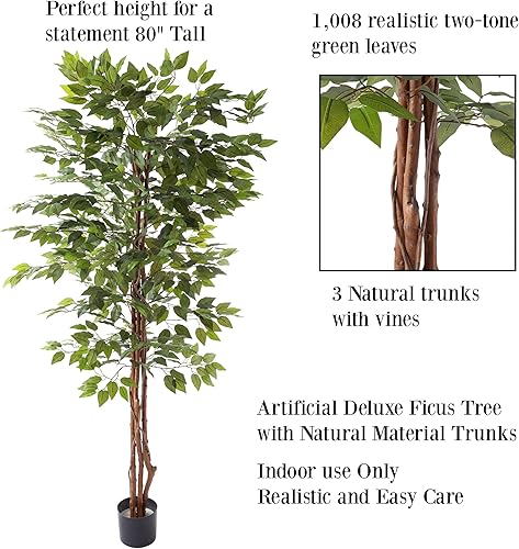Miniatura 3 de Árbol de ficus artificial, árbol de seda en maceta de 80 pulgadas para decoración del hogar u oficina, planta sintética de interior con vegetación