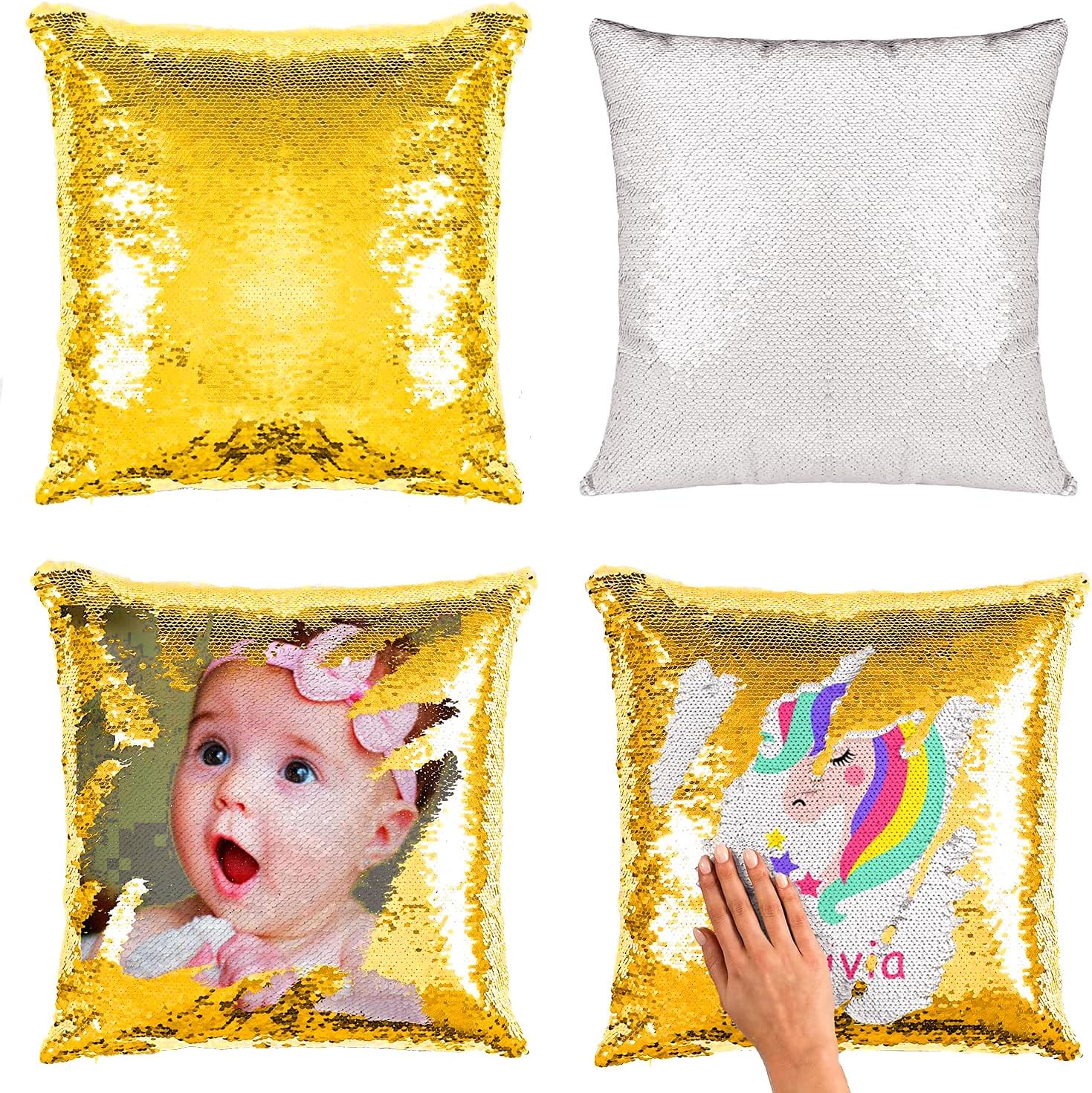 JYFLZQ Sublimation Blanks Sequin Pillowcases 4Pcs 16''x16'' Gold Reversible Flip Sequin Cushion Pillow Covers, Personalized Glitter Decorative Pillow Cases