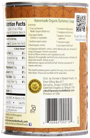 Farmer's Market Foods, Organic Canned Butternut Squash Puree, 15 oz (Pack of 2)