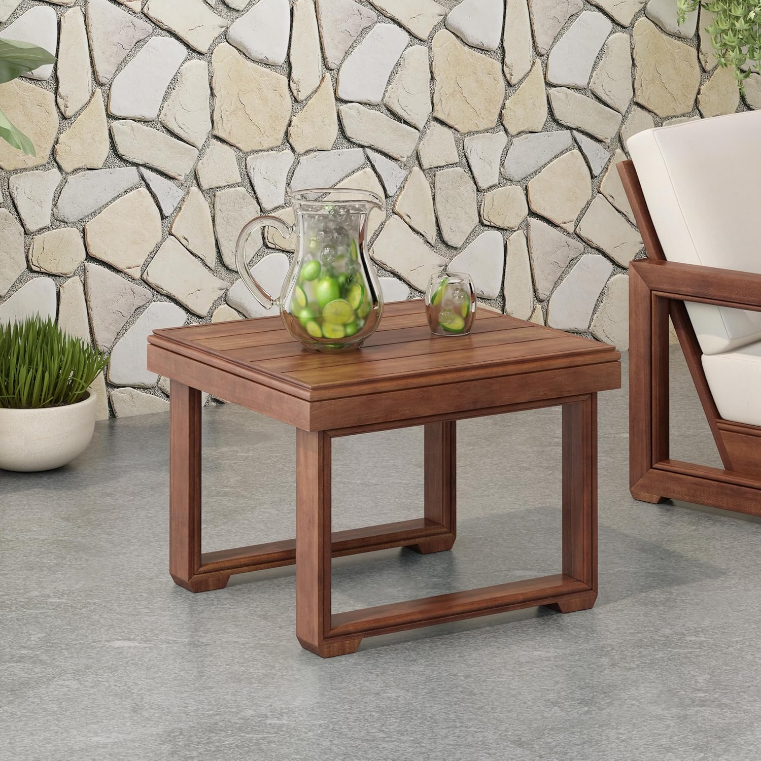Christopher Knight Home Nicholas Outdoor Small Coffee Table, Slat Panel Square Side Table, Acacia Wood Side Desk for Backyard Balcony Garden, Weather Resistant Patio End Table, Mocha
