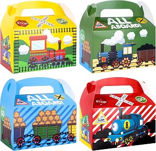 12pcs Railroad Train Crossing Party Gift Treat Boxes Steam Train Goodie Candy Boxes for Railway Train Theme Party Favors Kids Baby Shower Decorations Birthday Party Supplies