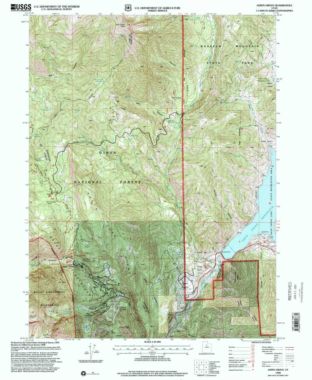 YellowMaps Aspen Grove UT topo map, 1:24000 Scale, 7.5 X 7.5 Minute, Historical, 1998, Updated 2000, 26.6 x 21.9 in - Polypropylene