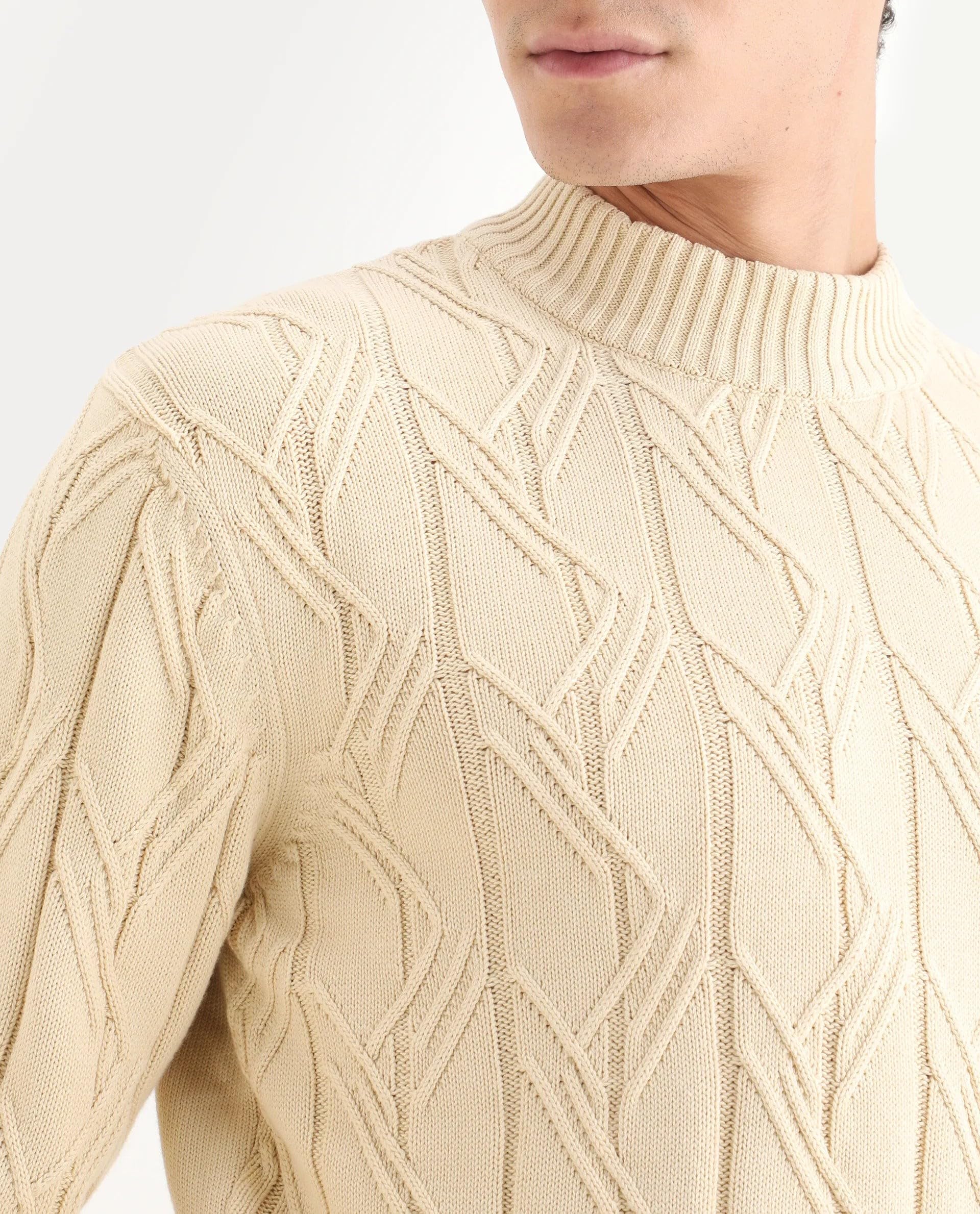 Rare Rabbit Men's Caloz Yellow Cotton Textured Regular Fit Full Sleeve High Neck Sweater 1