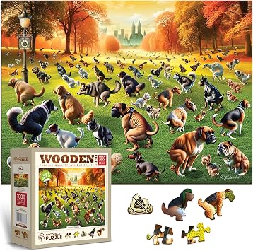 WOODEN.CITY Puppies Poopies Wooden Puzzles for Adults 1000 Pieces Made in EU - Size 21.25 x 15.5 in - Funny Gifts
