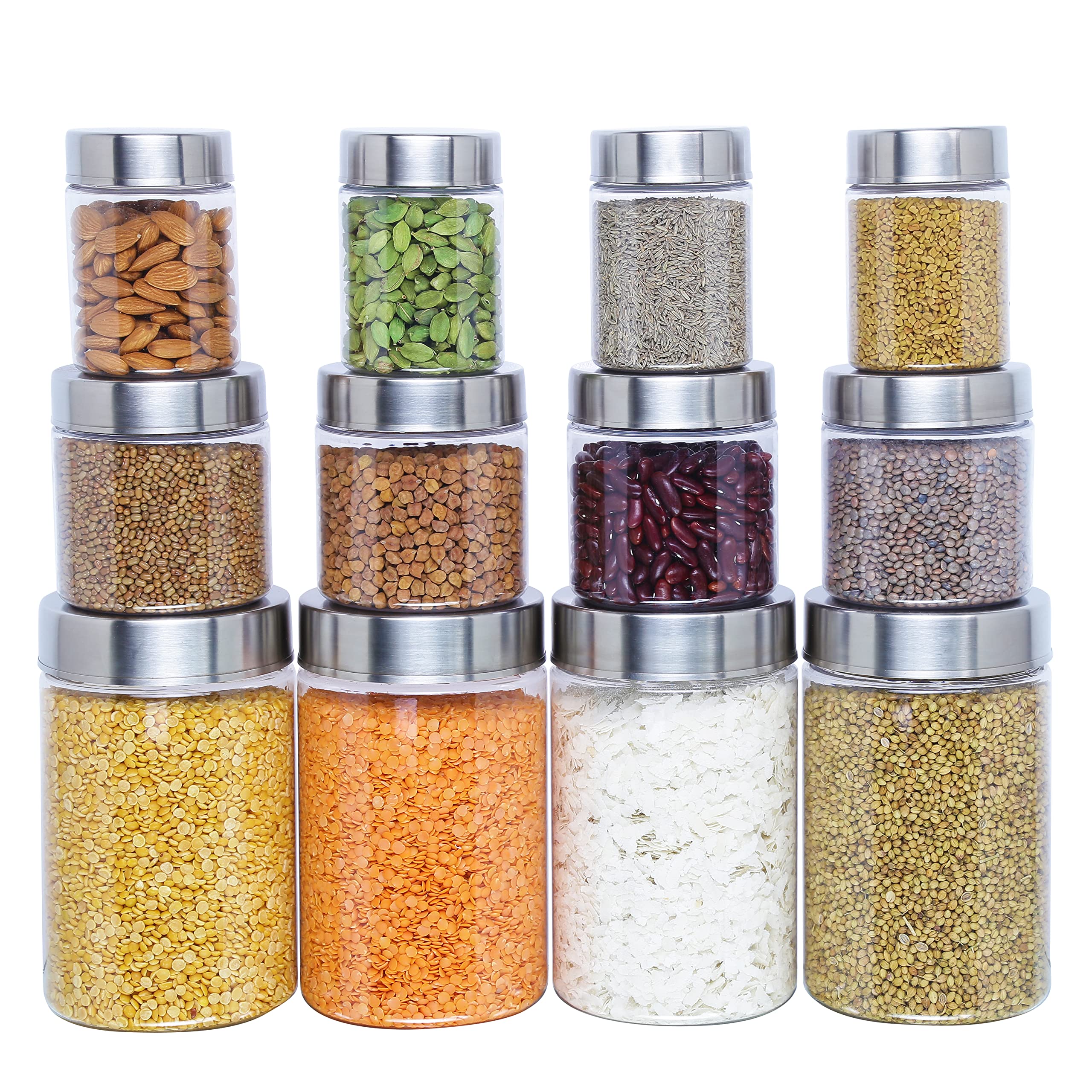 KOLORR Classic Plastic Pet Jar Kitchen Storage Organiser Containers Set of 12 (300ml x 4, 500ml x 4, 1400ml x 4) - Transparent (B0BJ2321K1) Amazon Price History, Amazon Price Tracker