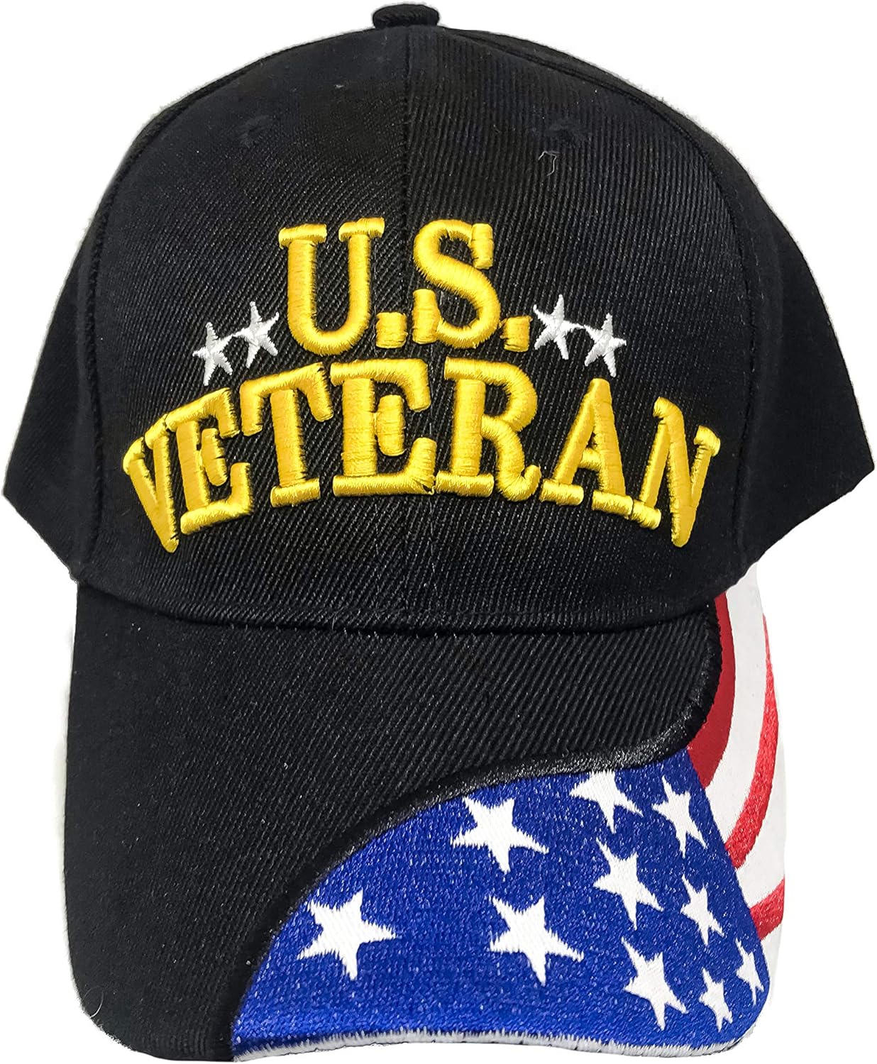 Black Duck Brand Embroidered U.S. Veteran Adjustable Baseball Hat/Cap with Stars & Stripes on Bill (4) Black