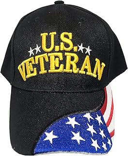 Black Duck Brand Embroidered U.S. Veteran Adjustable Baseball Hat/Cap with Stars & Stripes on Bill