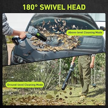 Taskstar Leaf Blower Cordless, Swivel Head Design, 550 CFM Electric Blower w/2 Pcs 4.0 Ah Battery & Charger, Lightweight 3.7 Lbs Handheld Mini Leaf Blower, 5-Speed Blowers for Lawn Care Car Patio Yard