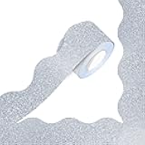 66 Feet Bulletin Board Borders, Silvery Glittering Rolled Border Trim with Wavy Line Design - Walls, Desks, Windows, Doors, Chalkboards, Whiteboards Decors for School, Classroom, Home & Offices