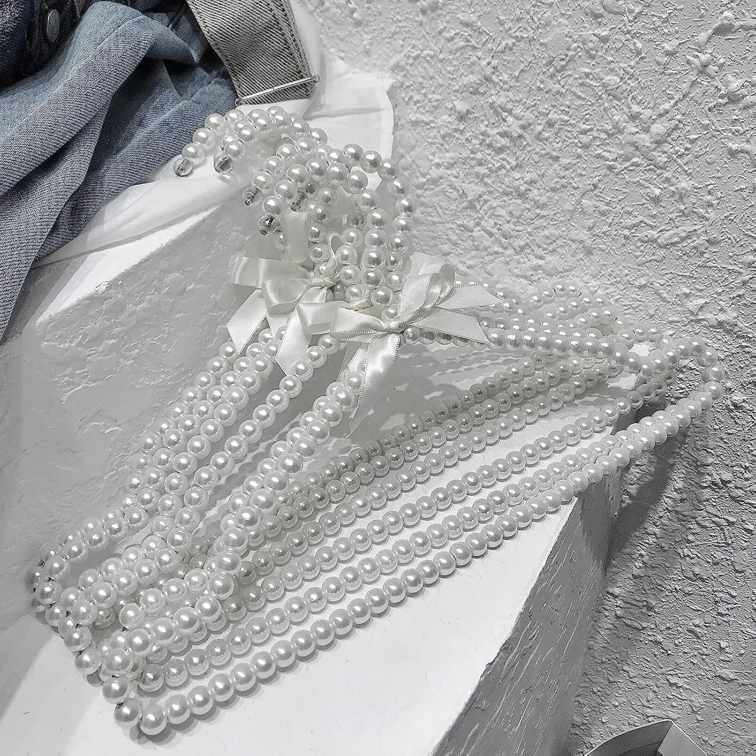 SHIDOW Pearl Hangers, Pearl Clothing Hangers for Women, Pearl Storage, Organizer for Storing Dresses, Coats, Shirts, Pants, Skirts in Bedrooms, Cabinets, Wardrobes (White)