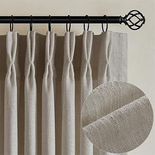Flax Linen Curtains Pinch Pleated 84 Inch Length 2 Panels for Living Room Bedroom Burlywood Birch Semi Sheer Rustic Farmhouse Back Tab Pinch Pleat Hooks Rings Window Curtain 84 Inches Long Taupe