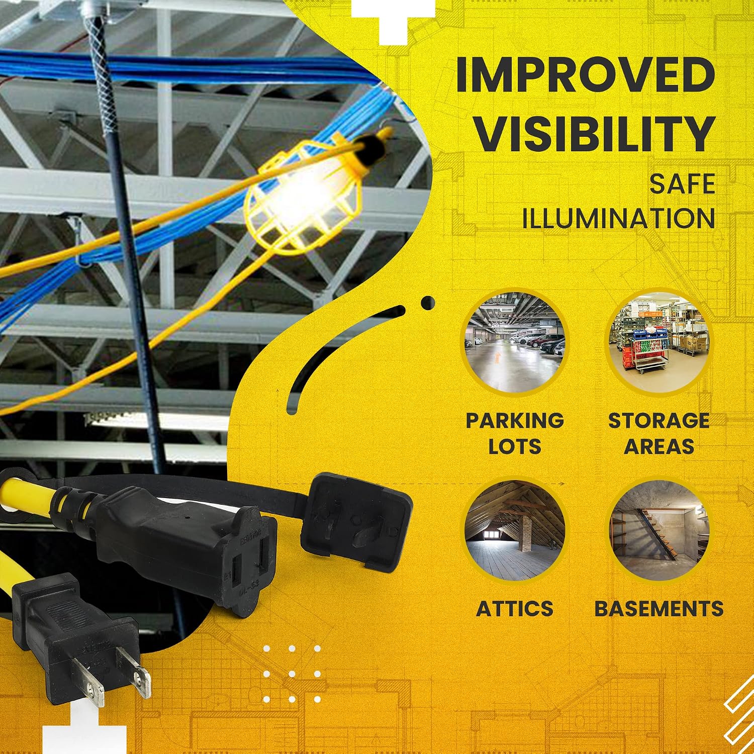 Best Cyber Deals 🔥 Construction Lights, Work Lights, String Light, Portable String Lights Construction, Temporary Lighting, 100 Foot String with 10 Medium Base Sockets Indoor and Out-Door, Caged Worklight