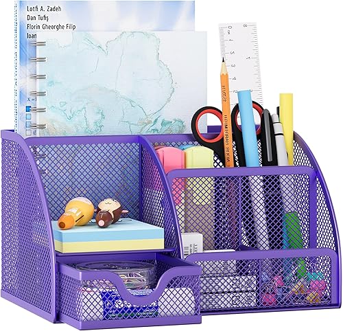 EasyPAG Organizador de Escritorio de Malla con Cajón Portabolígrafos Multifuncional Organizador de Papelería para Suministros de Oficina y Escuela 6