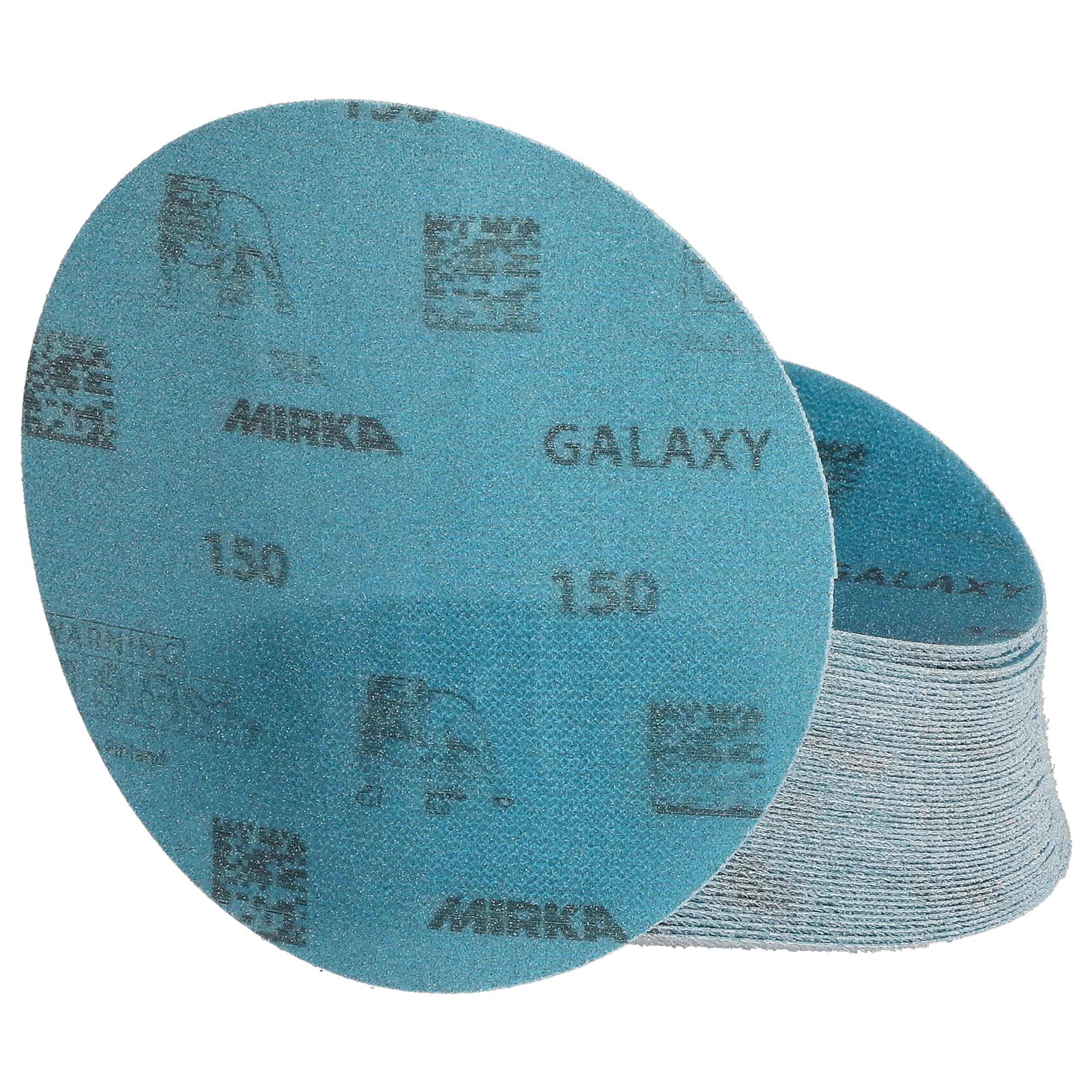 Mirka GalaxySandpaper - Carta abrasiva da 125 mm, grana 150, confezione da 50 dischi/confezione, abrasiva di alta qualità per resina epossidica, legno, metallo, tecnologia anti-intasamento e