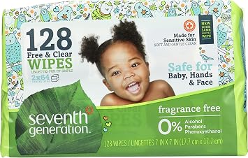 Seventh Generation, Baby Wipes, Unscented and Sensitive, 64 Count (Pack of 2)