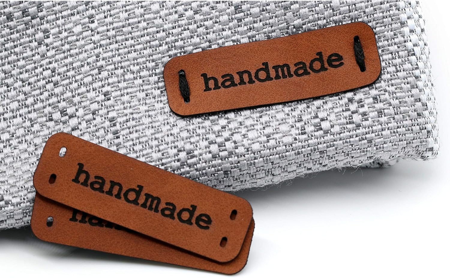 3DP Flat Leather Tags Handmade Labels - Black-Brown Mod. HMC PU Leather Labels for Crochet, Handmade Labels for Sewing and Knitting Faux Leather Tags Leatherette Pleather (Standard Text - 15 Pieces)