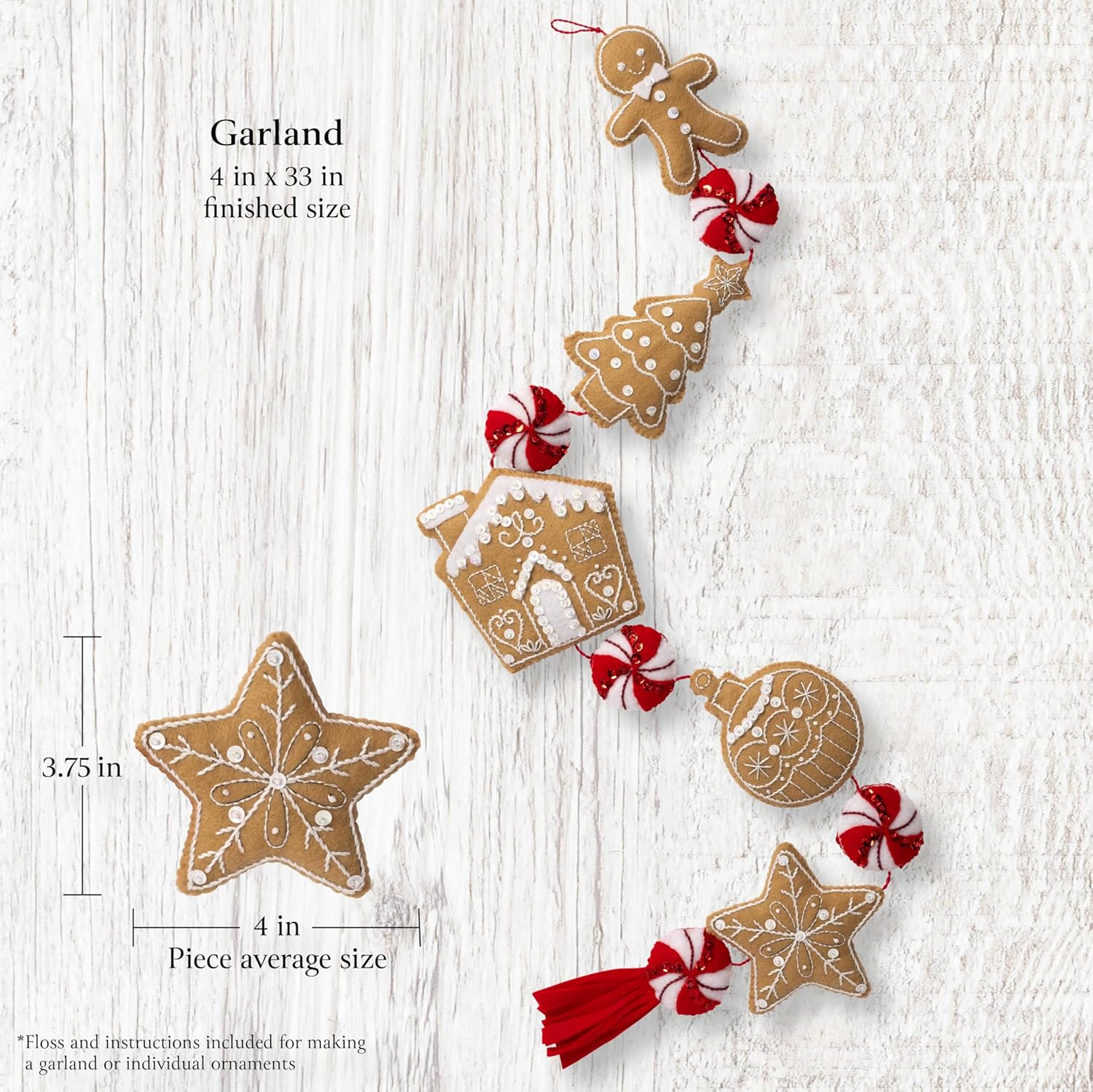 Bucilla Felt Garland Making Kit, Gingerbread Treats, Perfect for DIY Arts and Crafts Projects
