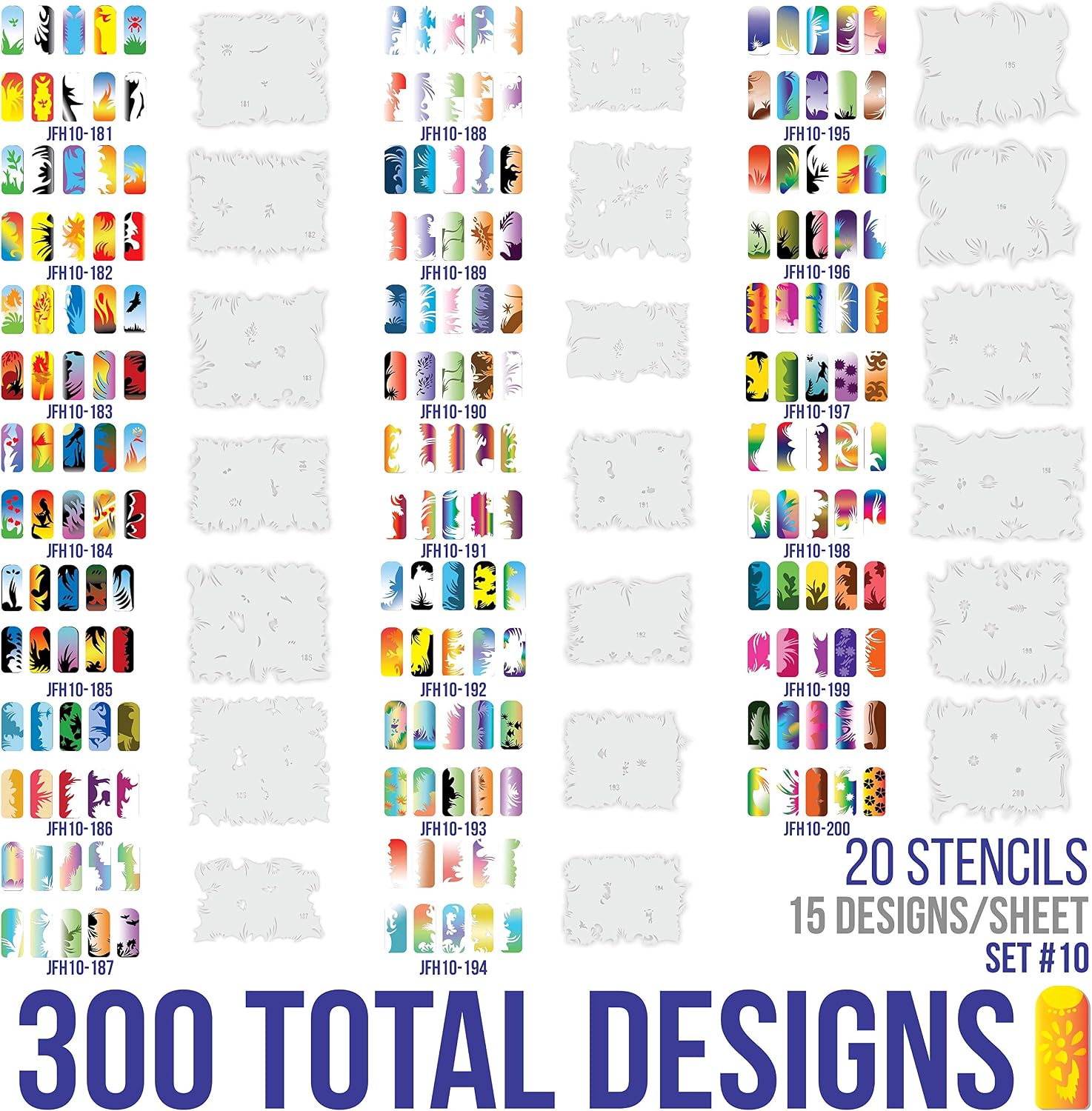 Custom Body Art Airbrush Nail Stencils - Nail Art Stencils Series #10: 400 Unique Designs from 20 Individual Templates