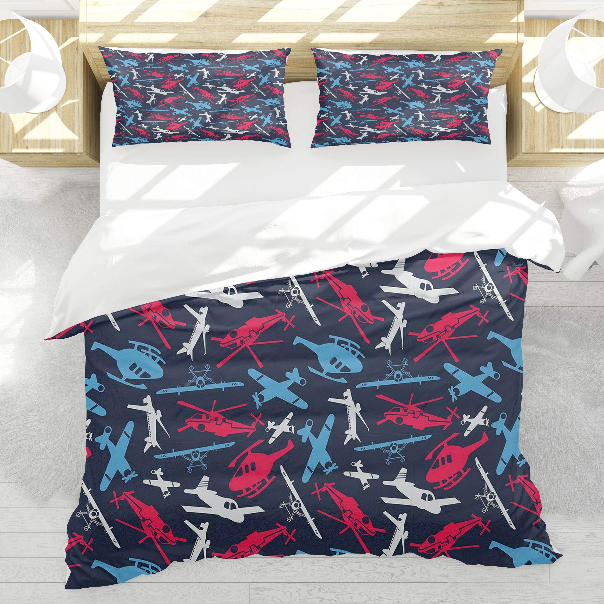 Housse de couette 140x200cm avion et hélicoptère BEDNRY avec 2 taies d'oreiller pour garçon