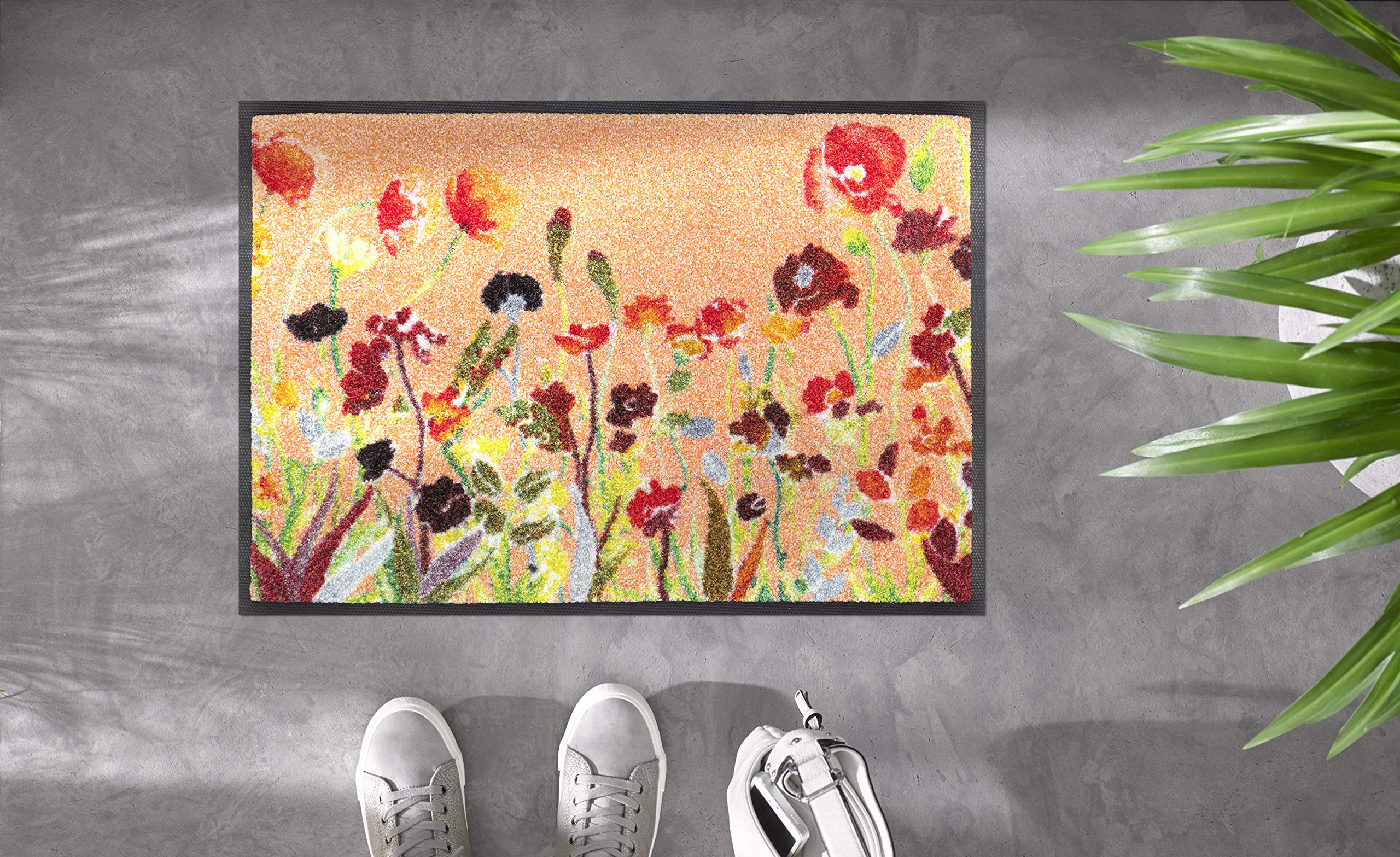 Wash+Dry Alfombra Wildflowers 40x60cm, Adecuada para Interiores y Exteriores, Lavable