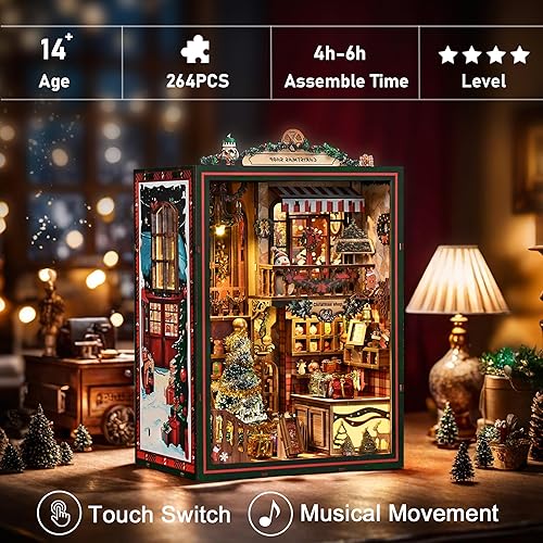 Miniatura 29 de ISSEVE Kits en miniatura de rincón de libros para adultos, rompecabezas de madera 3D, casa de muñecas, kit de casa en miniatura para decoración