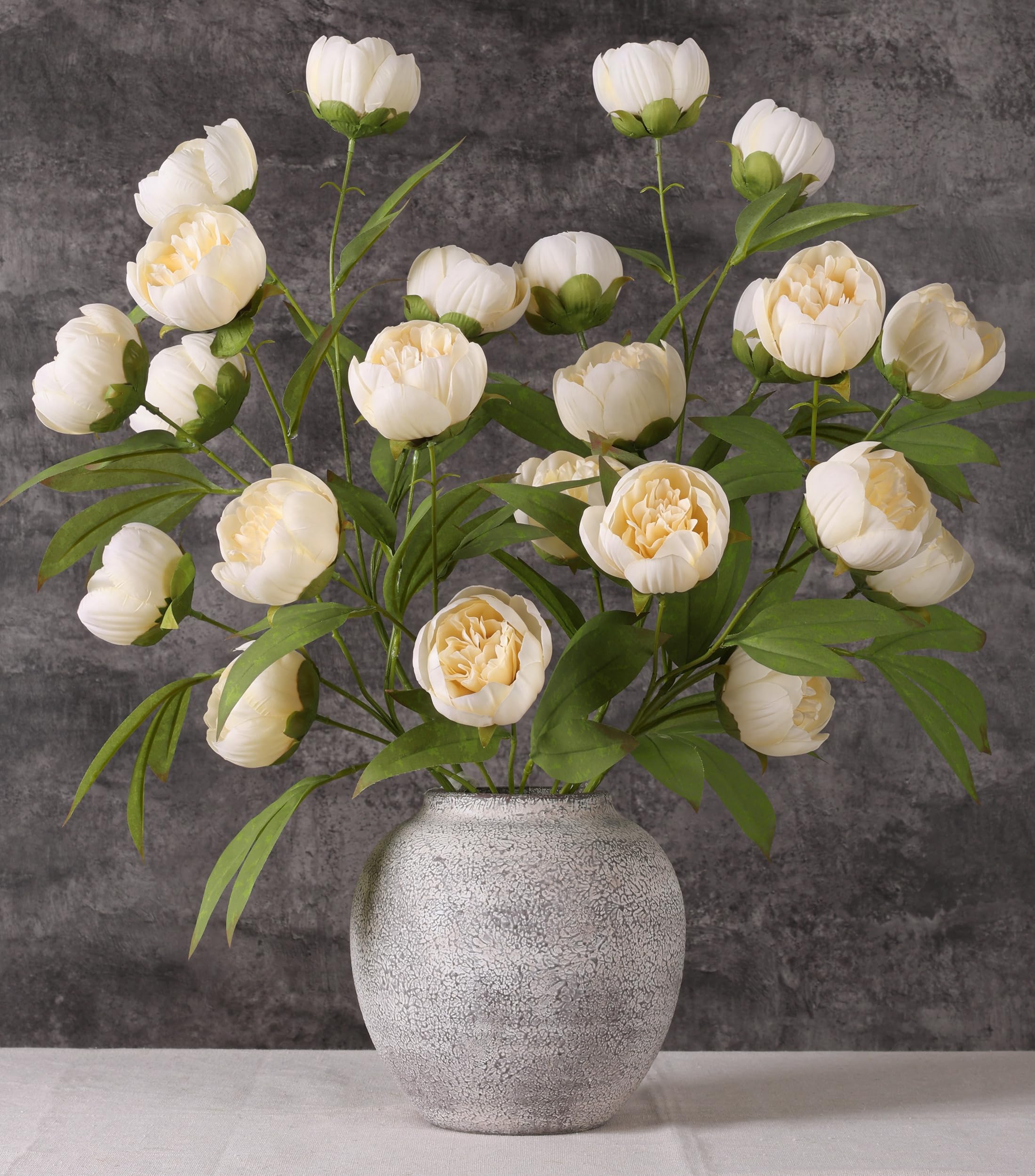 Photo 1 of florisso 6 Pcs 27" Faux Silk Artificial Peony Flowers, Fake Peony Branches for Vase DIY Bouquet Centerpieces Wedding Shower Decorations, Champagne