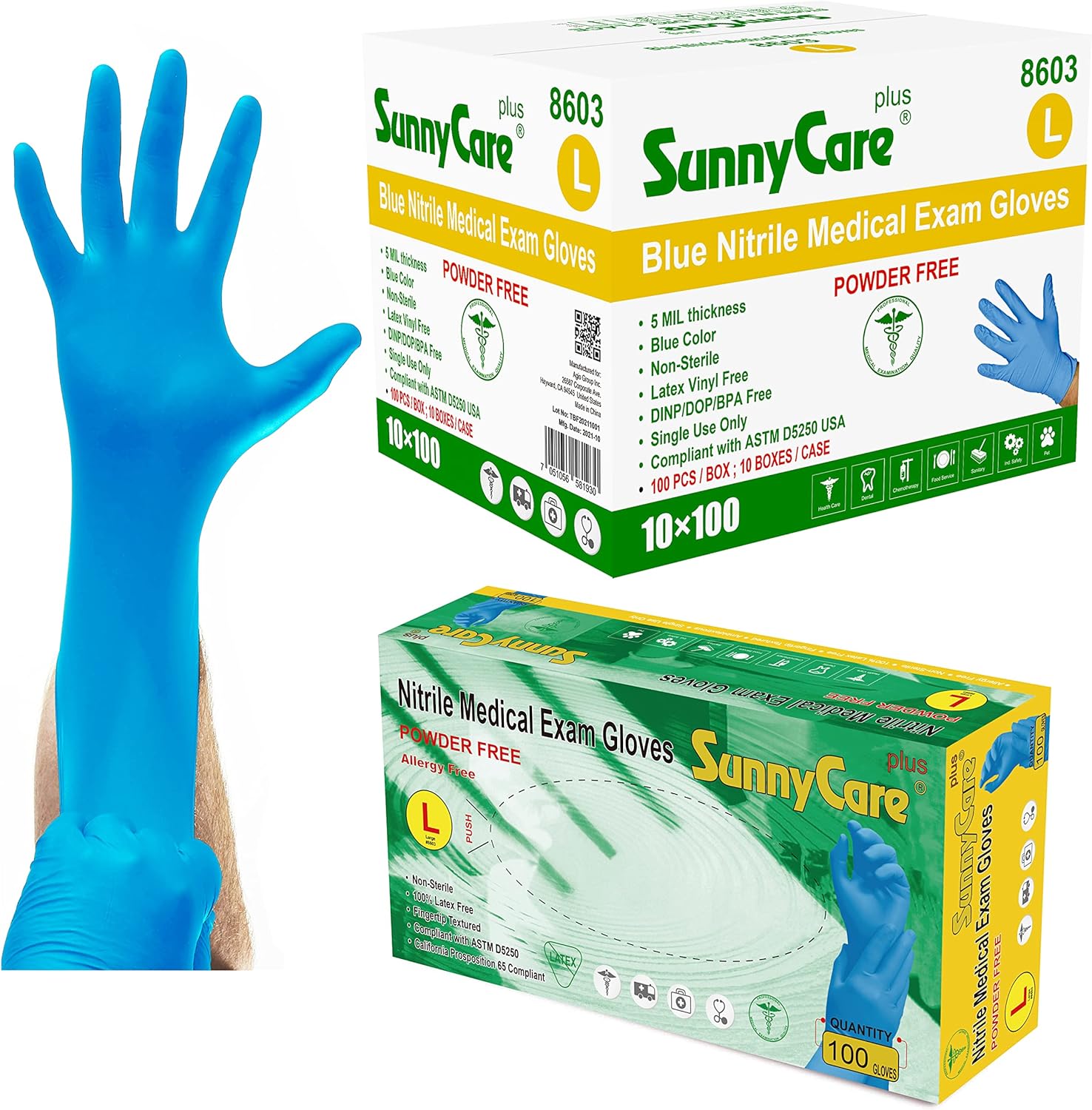 1000/case #8603 SunnyCare 5.0 mil Nitrile Exam Gloves Chemo-Rated (Non Vinyl Latex) Size: Large