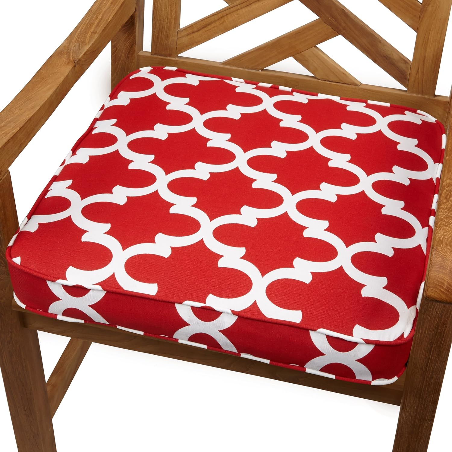 Sorra Home Sunbrella Square Corded Chair Cushion - Fade & Water Resistant, Outdoor & Indoor Patio Seat Cushion with Plush Foam - Harwood Crimson (20" x 20" x 2")
