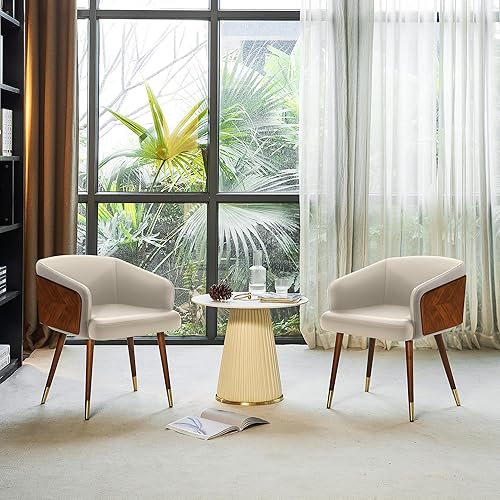 Miniatura 47 de ARTPLAN Uphoolsted - Silla de comedor moderna de mediados de siglo, piel sintética con nogal, silla con brazo acentuado, silla de estar con pies de