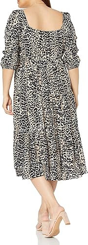 Miniatura 5 de The Drop Keyla - Vestido midi escalonado de manga abullonada con cuello cuadrado para mujer