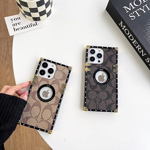 Miniatura 3 de DVTEL Funda cuadrada de diseño de lujo para iPhone 14 Pro Max para mujeres y hombres, con logotipo de piel, a prueba de golpes, funda protectora