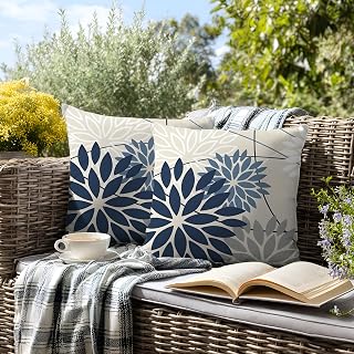 Outdoor Kissenbezug Wasserfest Outdoor Kissen Wetterfest Dekorative Gartenkissen 45x45 cm Abstrakte Blumenmuster Wasserdicht Kissenbezüge 2er Set für Garten Sofa Wohnzimmer Bett