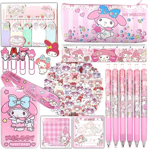 Ohjijinn Bonito juego de suministros escolares, suministros de oficina kawaii, incluye estuche para lápices, bolígrafos, regla, nota adhesiva,