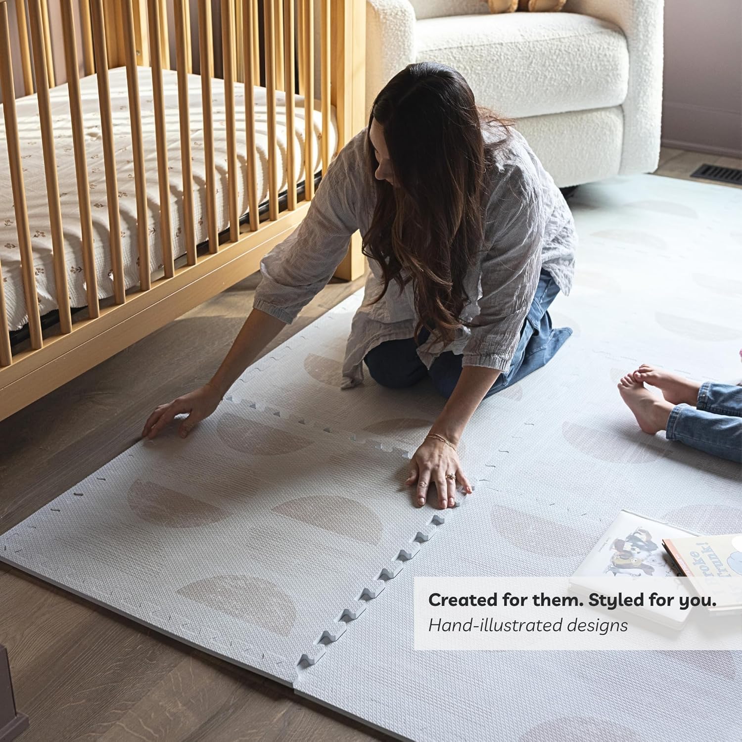 Little Landings Baby Play Mat for Floor - Aura Oat (6x6ft) - Premium EVA Foam Play Mat for Babies & Toddlers (Ages 0-5+) Non-Toxic Playmat for Tummy Time, Crawling & Playroom - Stylish & Comfortable