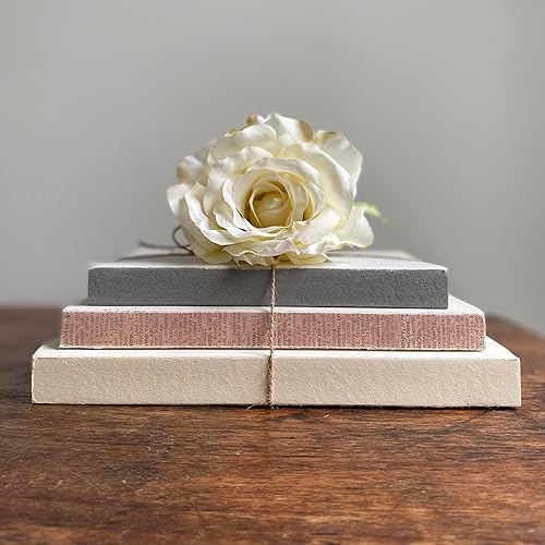 Blush Pink Light Gray and Cream Decorated Farmhouse Books, Wedding Centerpiece, Shelf Decor, Mantel Decoration, Painted Books