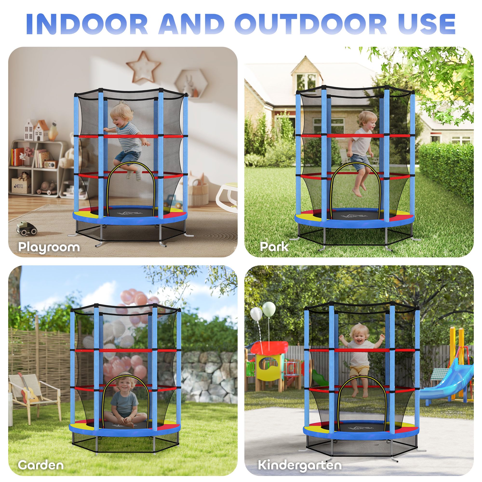 HOMCOM Trampoline pour Enfant Ø 1,40 m Filet de sécurité Porte zippée 6 poteaux rembourrés Inclus Charge Max. 45 kg