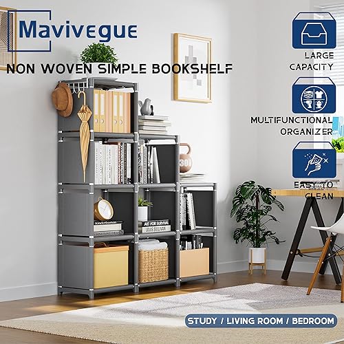 Miniatura 85 de Mavivegue Estante para libros, organizador de almacenamiento de 9 cubos, estantería de bricolaje, estantería de cubo de metal, estuche alto para