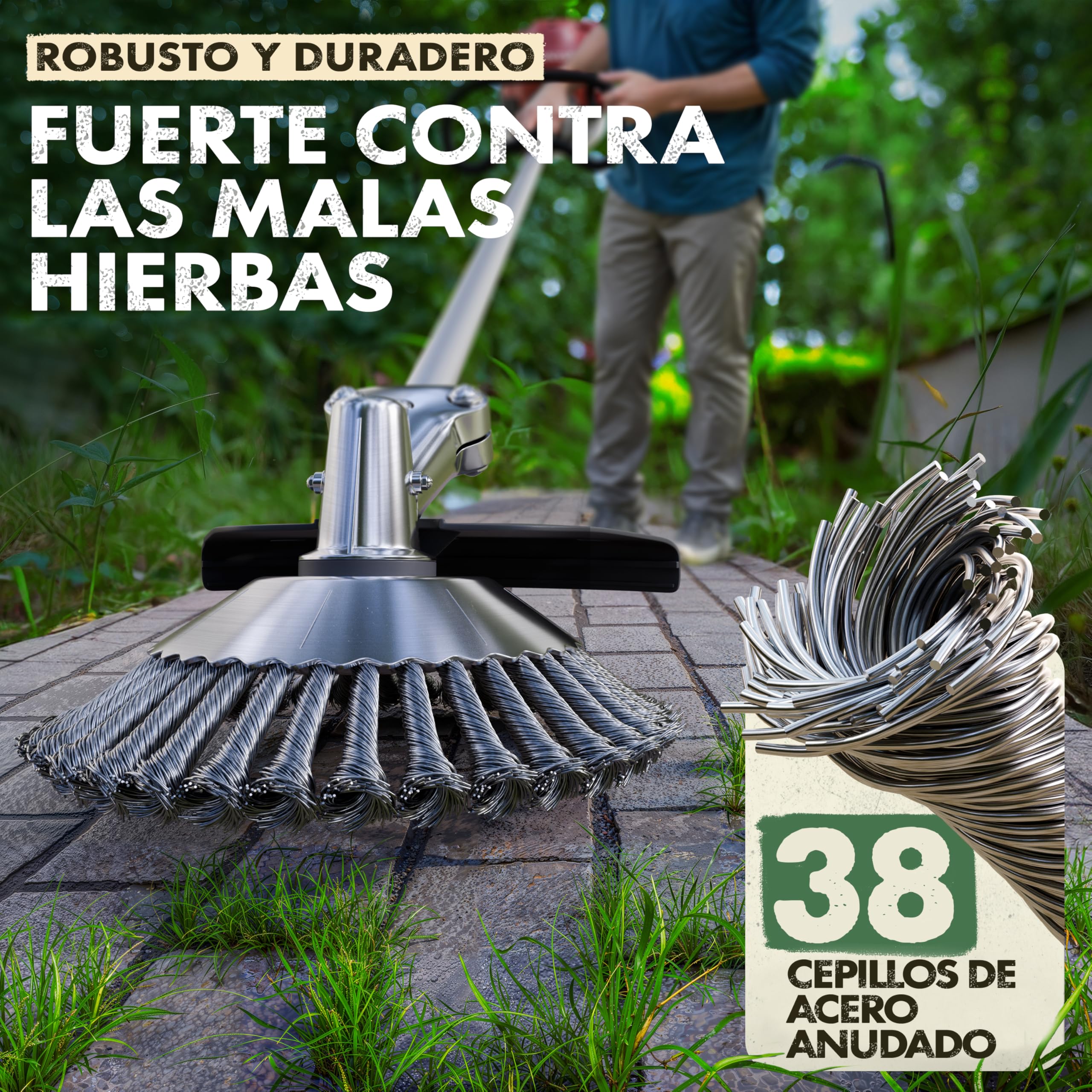 LAINFELD Cepillo para maleza para desbrozadora y desbrozadora | Ajuste universal incl. adaptador | Cepillo para maleza de juntas con accesorios | Cepillo para maleza silvestre