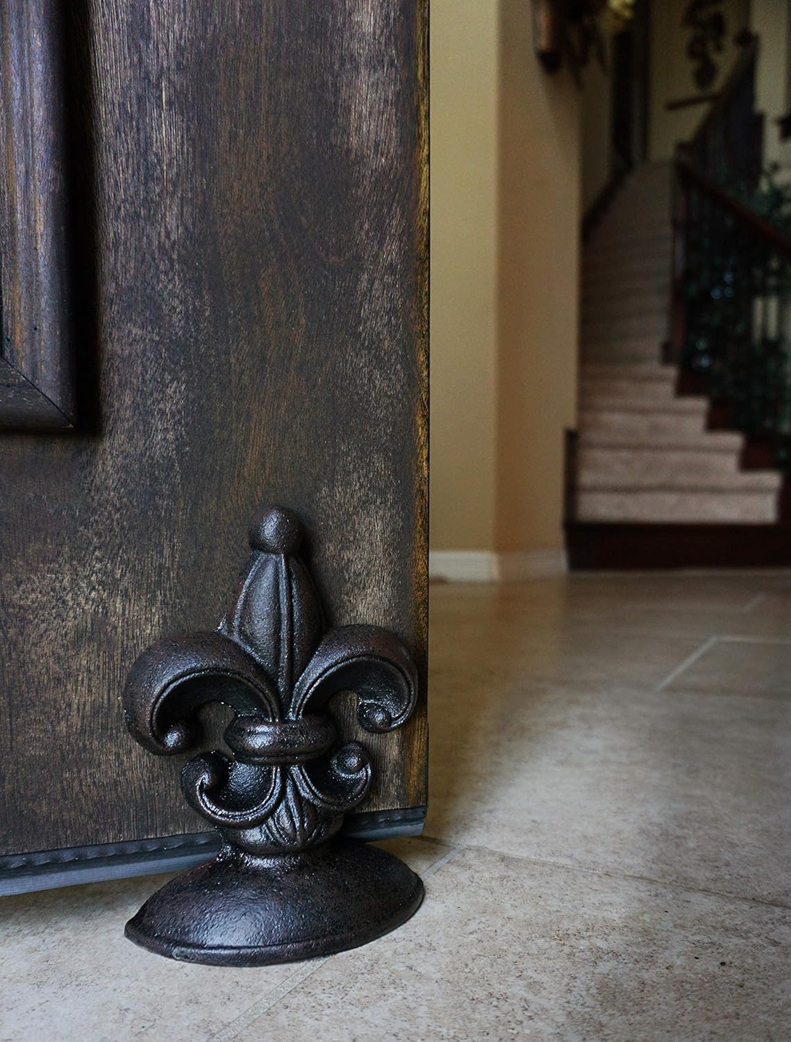 Lulu Decor, Cast Iron Fleur De Lis Door Stop, 2 Lbs, Door Stopper (Antique Black)