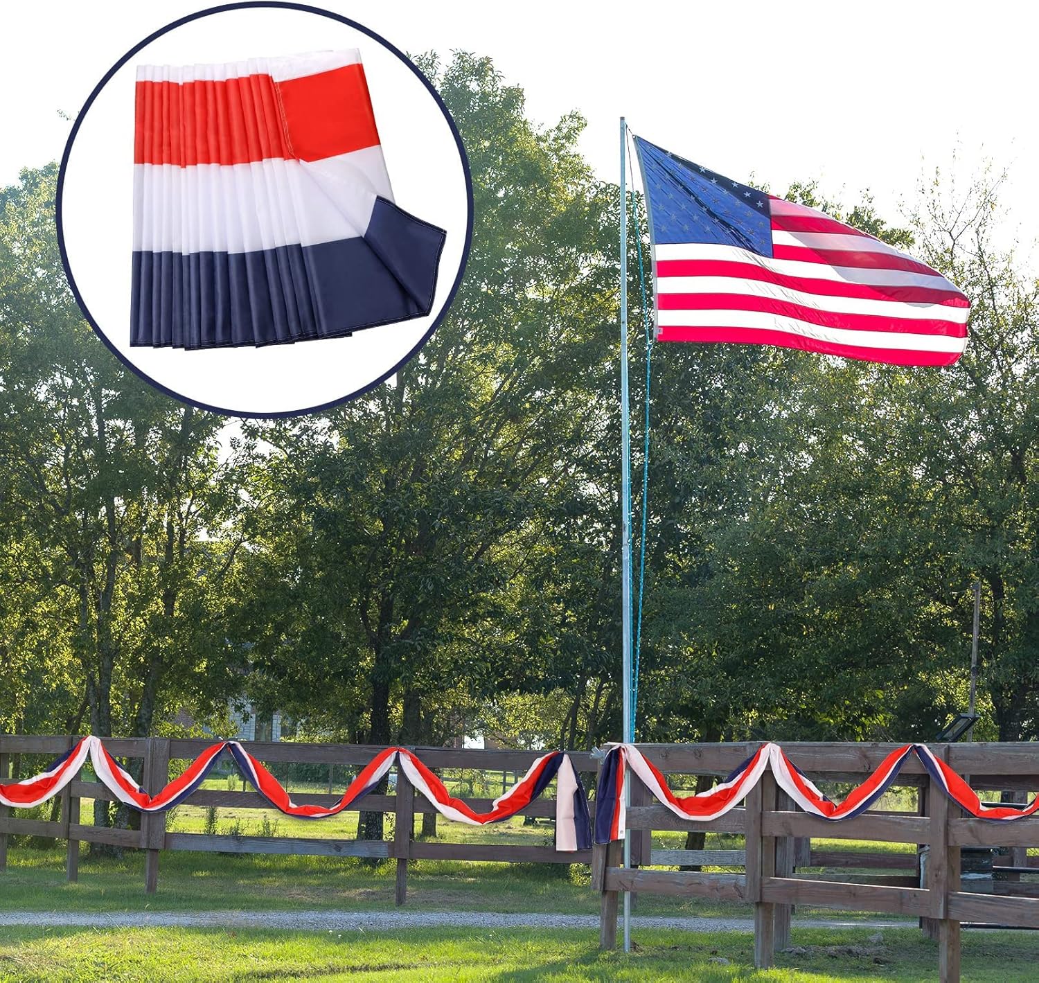 4Pack Large Patriotic Flags Memorial Days American Bunting Flag Day Red White Blue Stripe Bunting for US Celebration Labor Day,Veterans Day 4th of July Decorations Home Garden Outdoor -24x240Inch