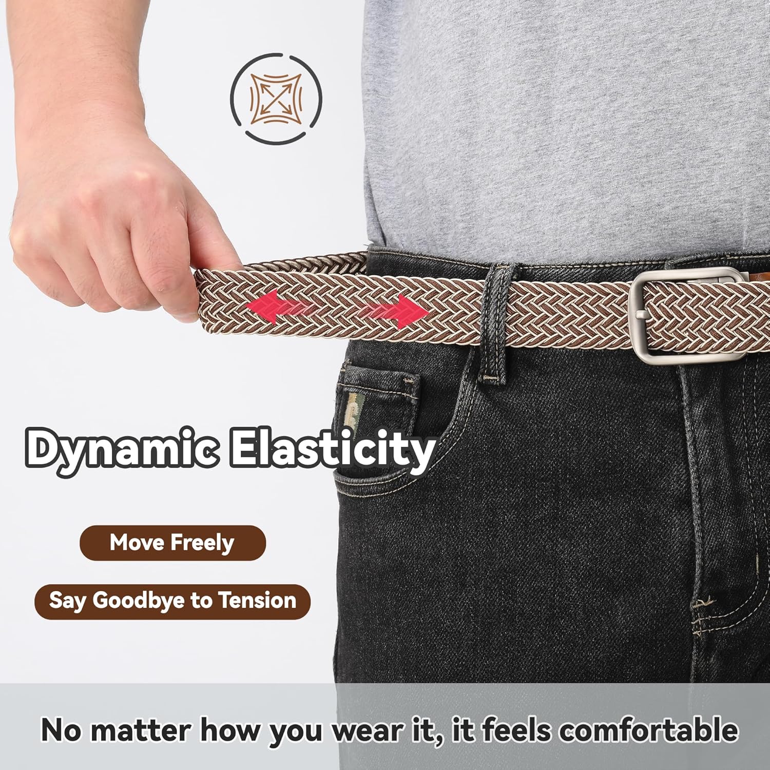 Mile High Life | Braided Stretch Elastic Belts | Pin Oval Solid Black Belt Buckle | PU Loop End Tip Men/Women/Junior Belt - Image 4