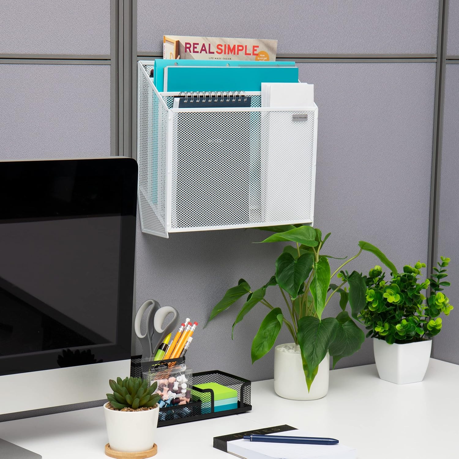 Mind Reader Network Collection, 3-Tier, 3 Compartment Vertical File Storage, Desktop Organizer, Wall Mountable, File Organization, Metal Mesh, White : Office Products