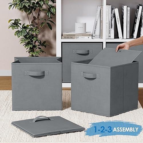 Miniatura 6 de Cubos de almacenamiento grandes de 13 x 13 pulgadas (juego de 6). Contenedores de almacenamiento de tela con asas dobles, cubos de almacenamiento