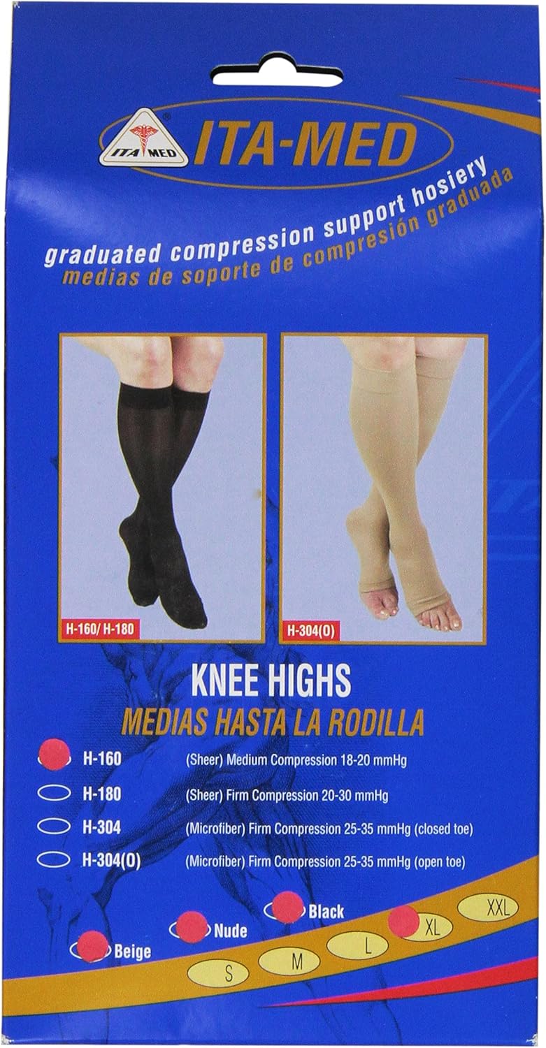 ITA-MED Sheer Knee Highs, Compression(20-22 mmHg), Mixed Color, X-Large, 3 Count