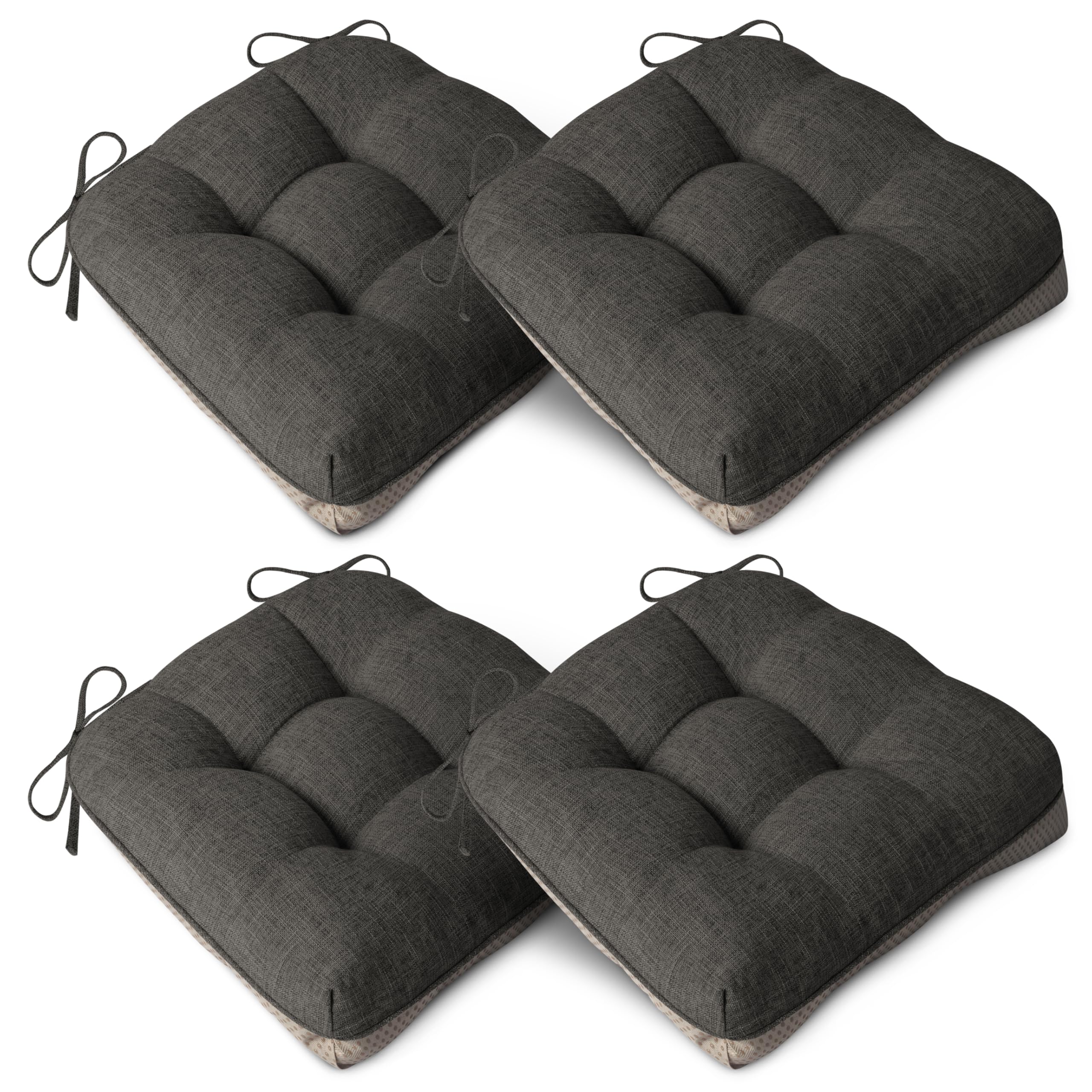 AddGrace 4er Set Sitzkissen 40 x 40cm Weiche Stuhlkissen mit 10cm Hochwertiger Polsterung für Innenbereich Küche oder Esszimmer,Dunkelgrau