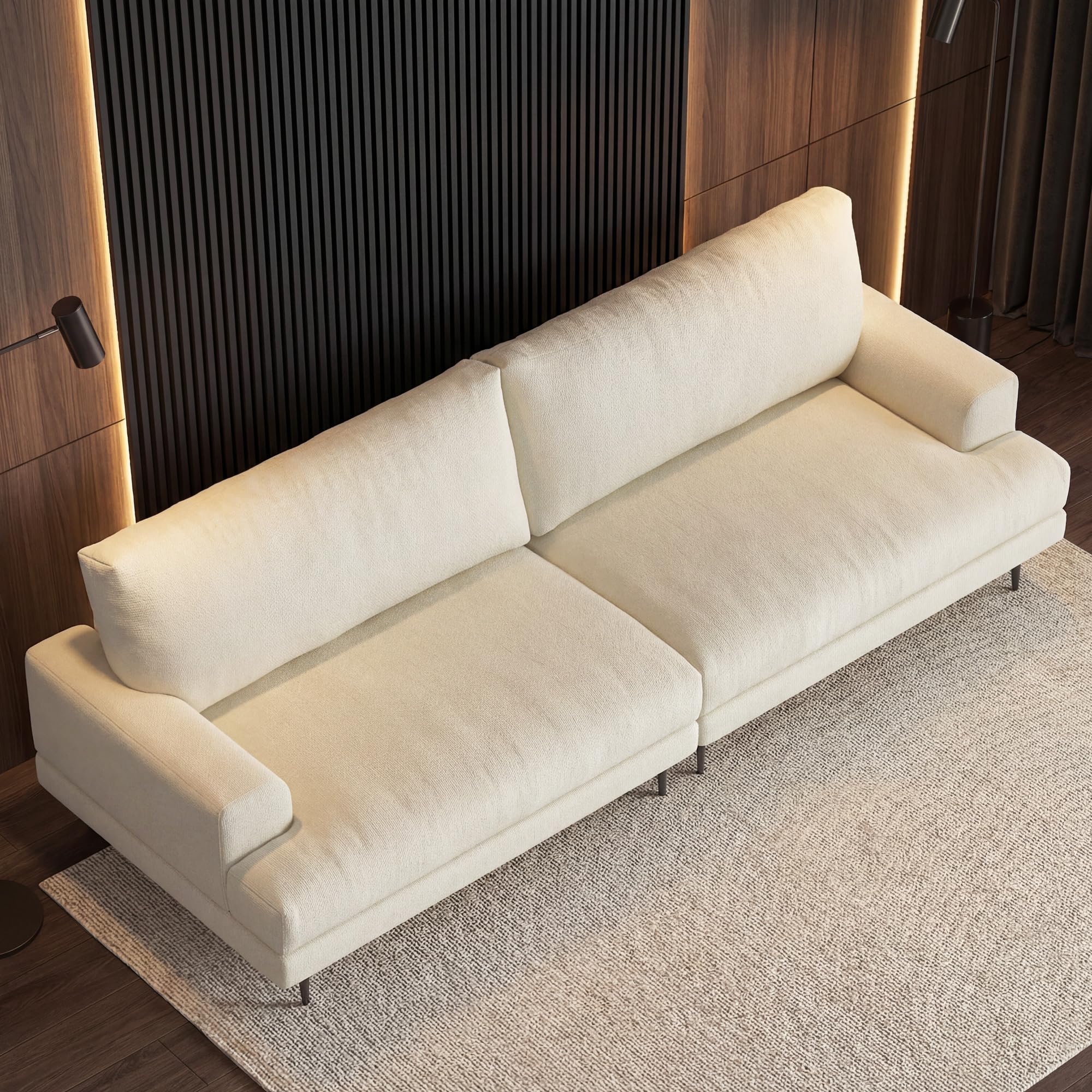 86.61" 3-Seater Cloud Sofa Couch, Modern Fabric Down-Filled Sofa | Fluffy Sofa with Plush Cushions and Metal Legs, Ideal for Apartments, Small Living Rooms & Cozy Spaces, White Beige