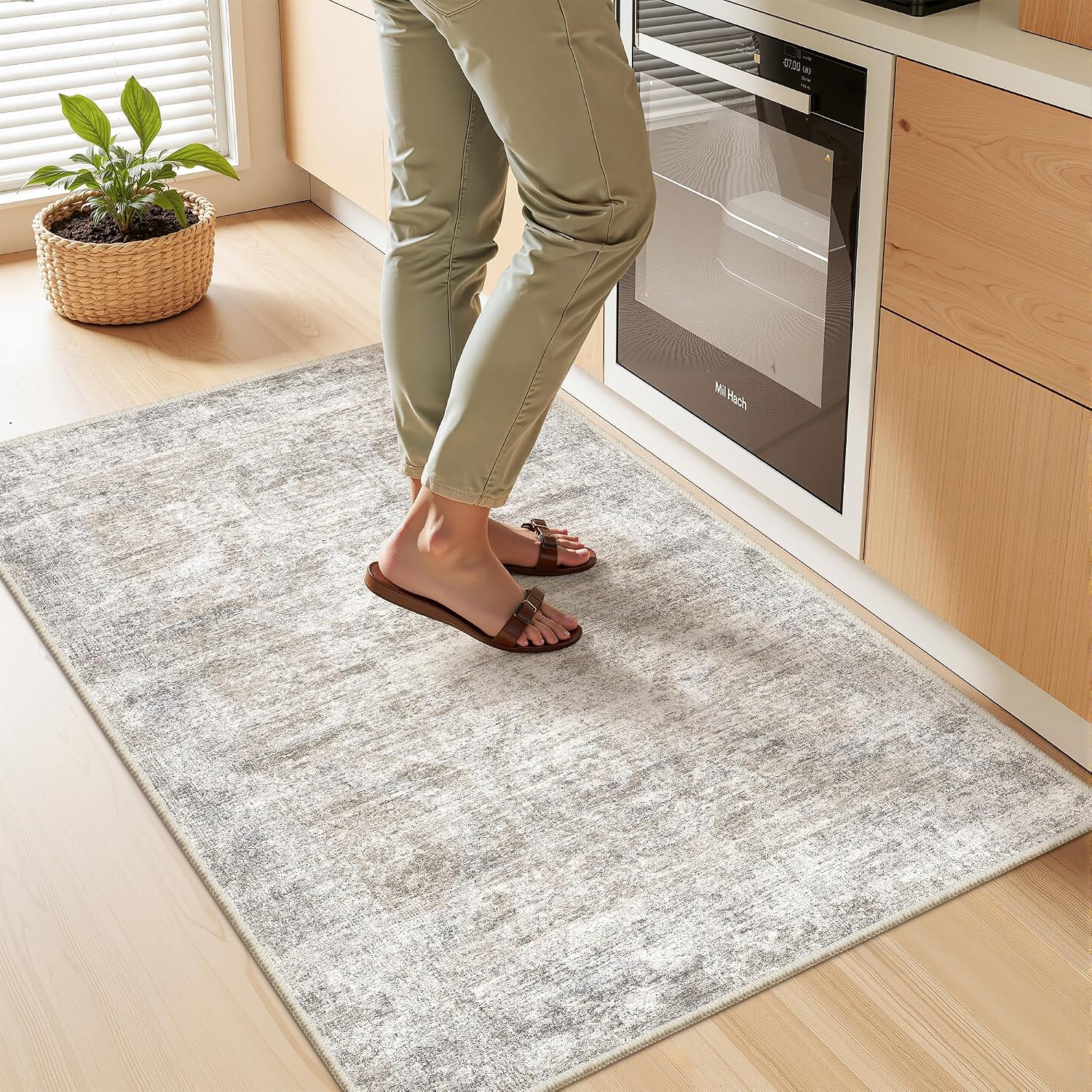 2x3 Rug Non Slip, Small Washable Entryway Rug,Taupe thumbnail