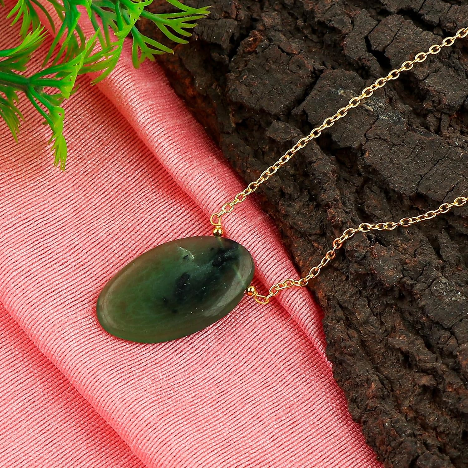 TGH Natural Oval Cabochon Necklace for Women - Gemstone Healing Crystal Pendant - 16+2 Inch Gold Plated Adjustable Chain - Image 3