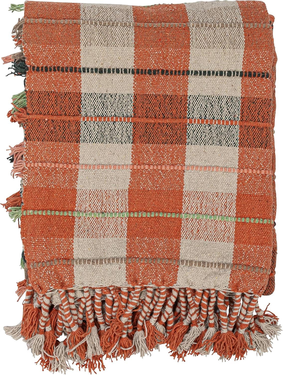 Creative Co-Op Woven Recycled Cotton Blend Throw Blanket with Plaid Pattern and Braided Fringe, Multicolor - Image 4