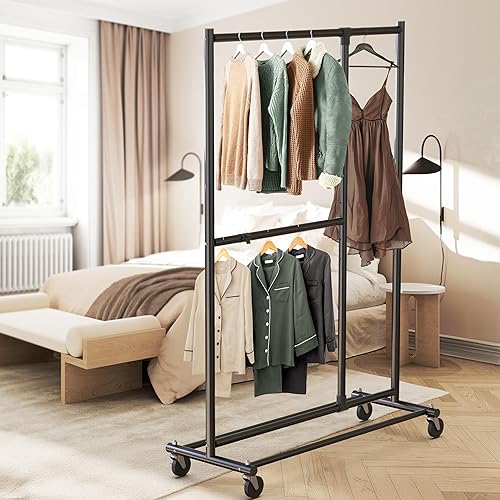 Miniatura 8 de SimpleHouseware - Perchero ajustable de doble barra cromado 72 pulgadas de altura